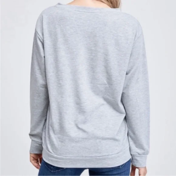 Smiley Face Grey Long Sleeve Pullover/Top - Picture 2 of 5